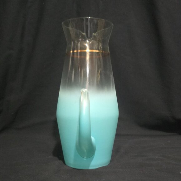 Vtg Blendo West Virginia Glass Specialty Pitcher Turquoise w 6x Flat Tumblers - Picture 3 of 8